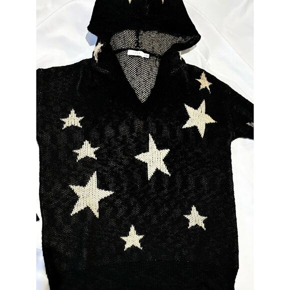 Lush Hooded black star pullover sweater Sz M Retro Bold American beach - Picture 4 of 6